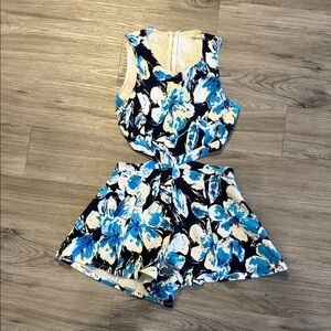 Elegant Floral Blue and White Romper